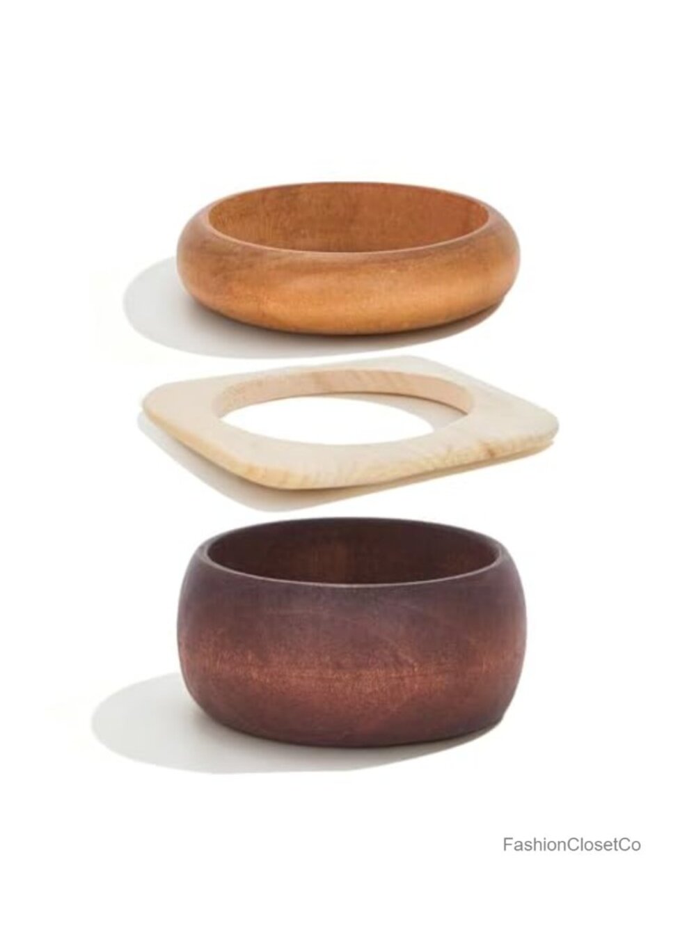 3 Pc Natural Wood Bangle Bracelet Set Boho Chunky Stackable Wooden Bangles